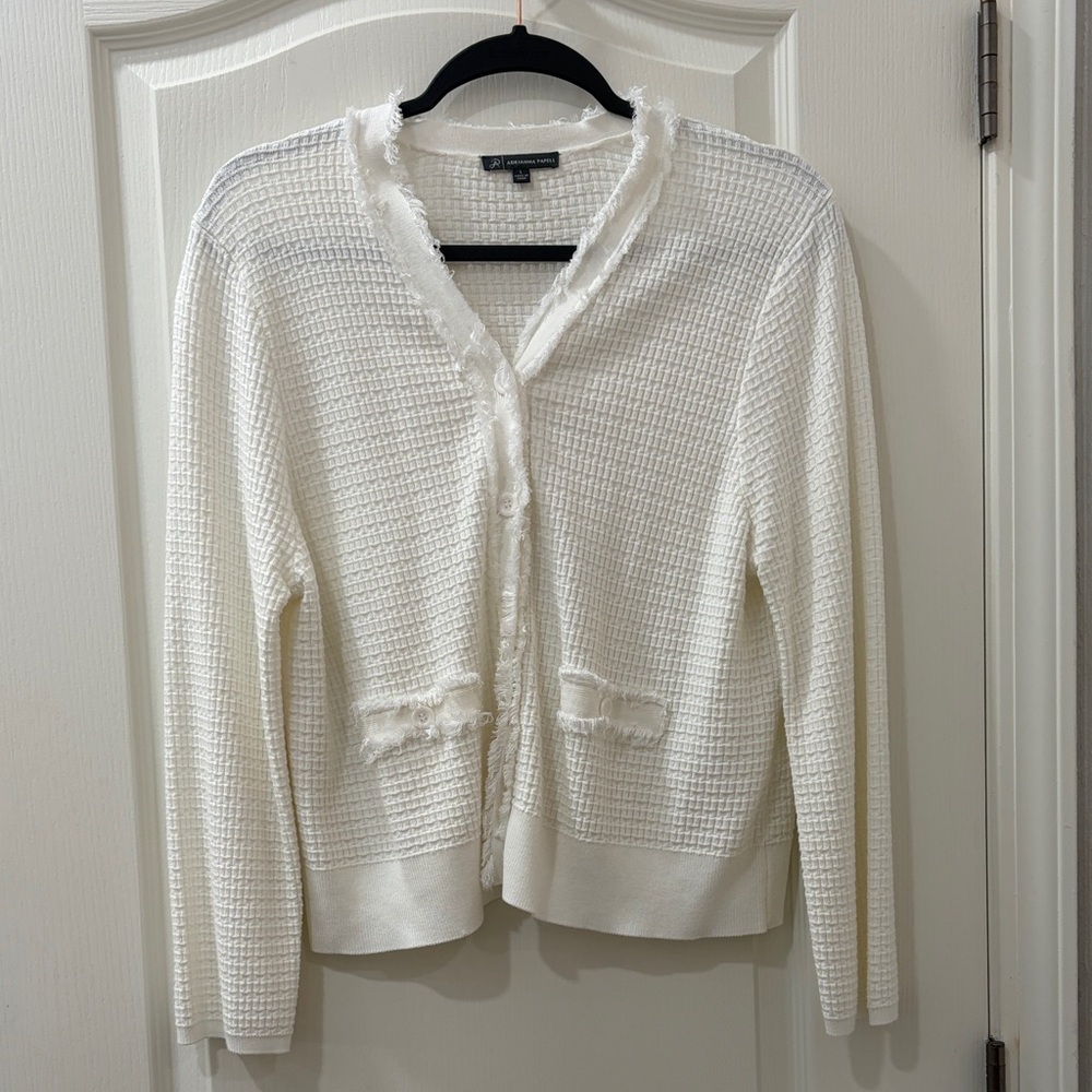 Adrianna Papell Waffle-Knit Fringe-Trim Cardigan